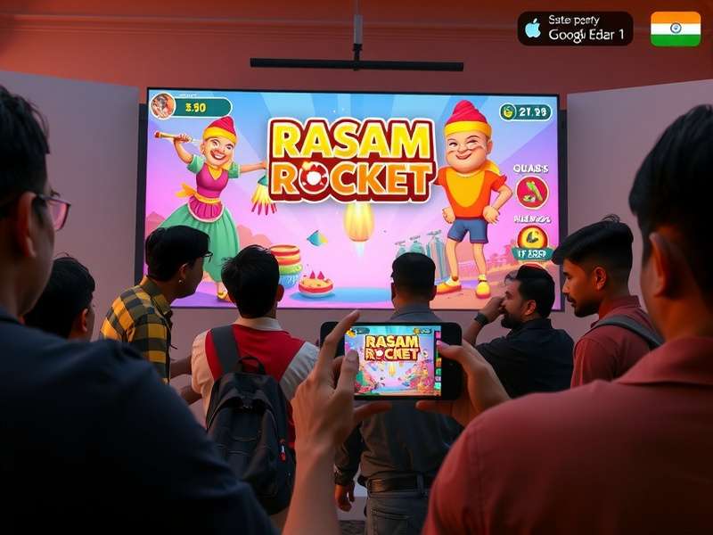 Rasam Rocket gameplay screenshot showing colorful graphics and Indian cultural elements